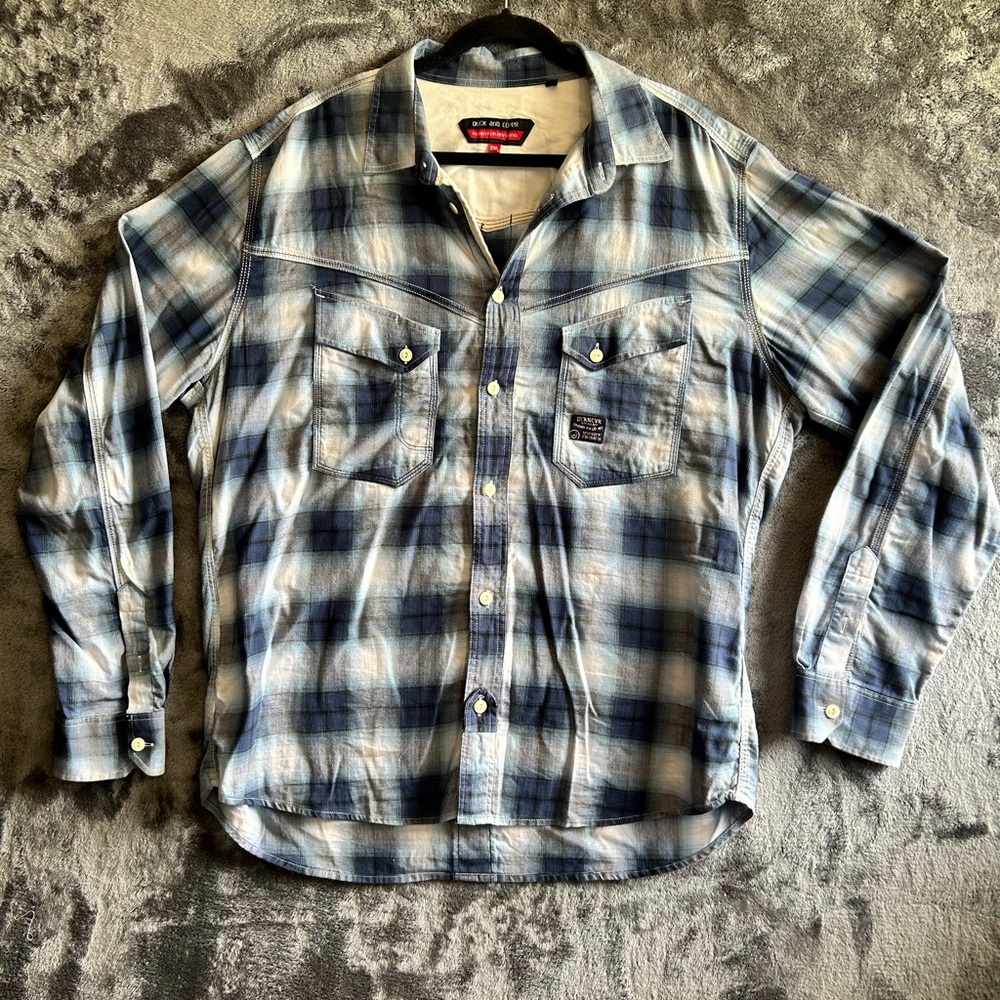 Duck And Cover Shirt Mens‎ 2XL Blue Plaid Button Up Workwear Casual Rustic